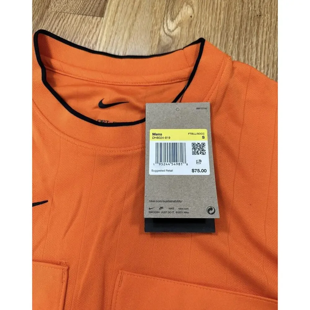 Nike Dri Fit Soccer Orange Double Pocket Referee Shirt Mens Size S DH8024
